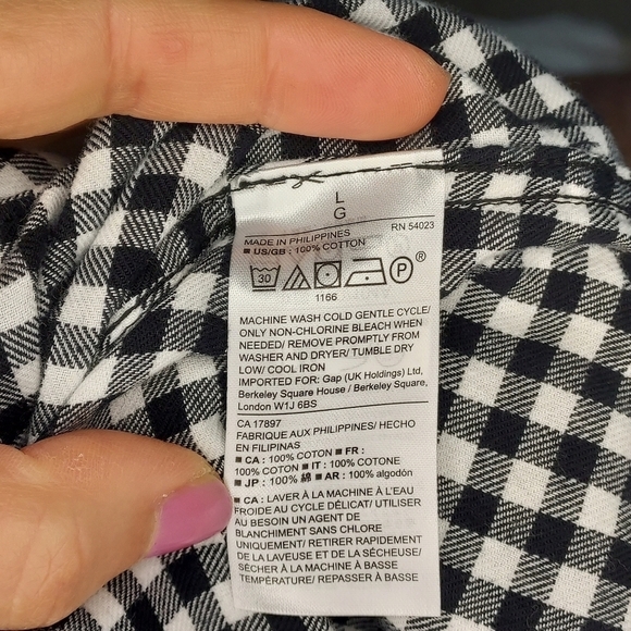 GAP flannel shirt mini gingham check black white boyfriend fit long sleeve L - Picture 6 of 7